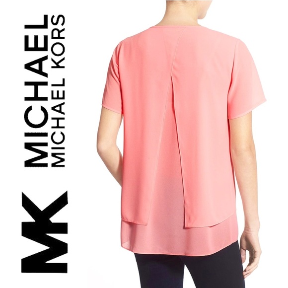 NWT MICHAEL KORS Layered Split Back Pink Blouse - Picture 7 of 7